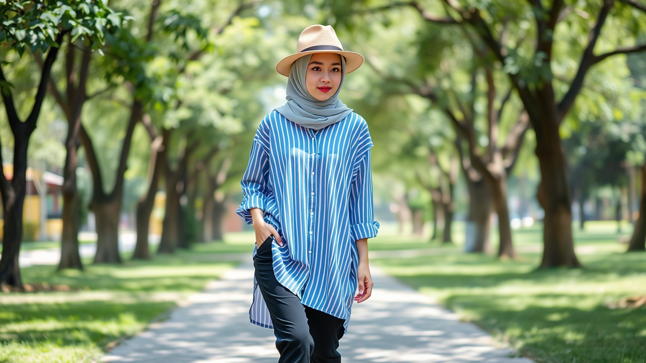 OOTD Baju Stripe + Hijab: Inspirasi Mix and Match yang Rapi & Up to Date
